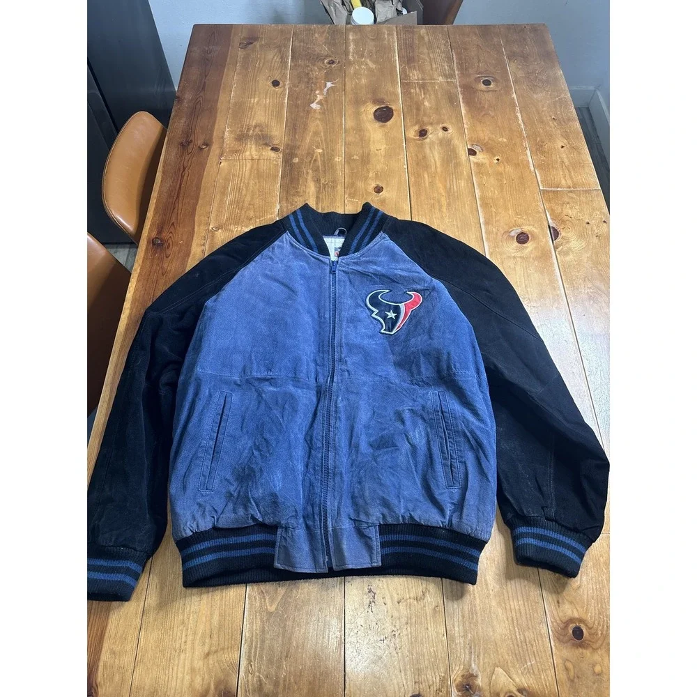 Vintage NFL Houston Texans Suede Leather Bomber Jacket Men's XL Officially